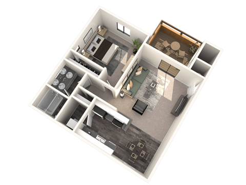 Floor plan for 1 bed, 1 bath, 701 sqft